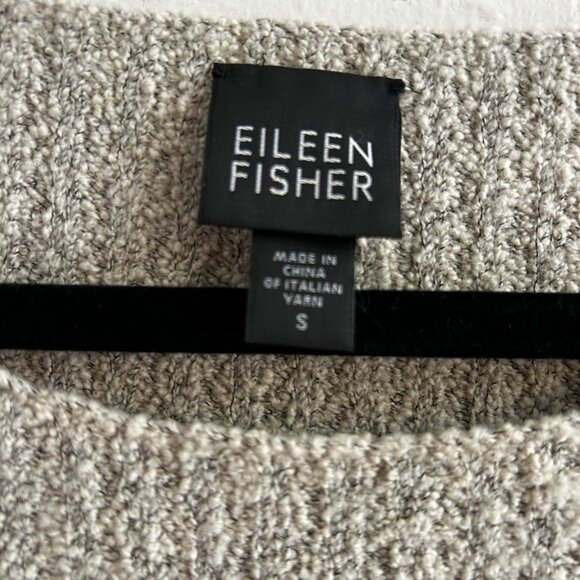 EILEEN FISHER Bouclé Wool/Nylon Pullover Pocket Sweater in Oatmeal Heather - Picture 4 of 7